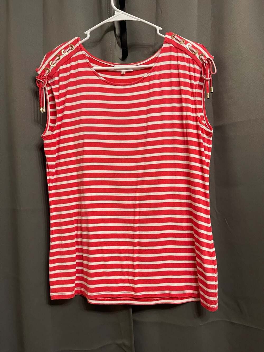 Calvin Klein Sleeveless Striped Top Size M Red White Gold Hardware
